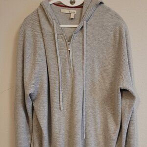 Hawker Rye Grey Textured Knit Quarter-Zip Hoodie Size L